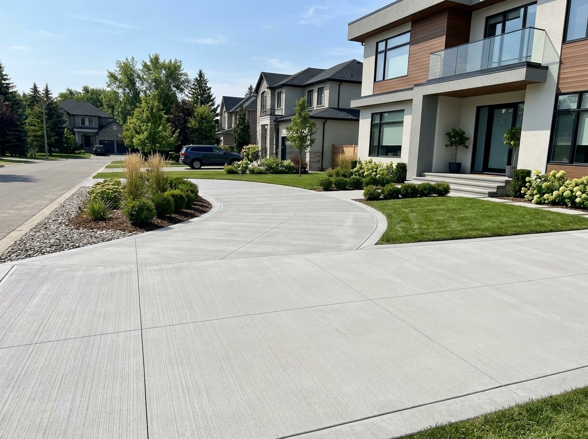 Clean poured concrete driveway