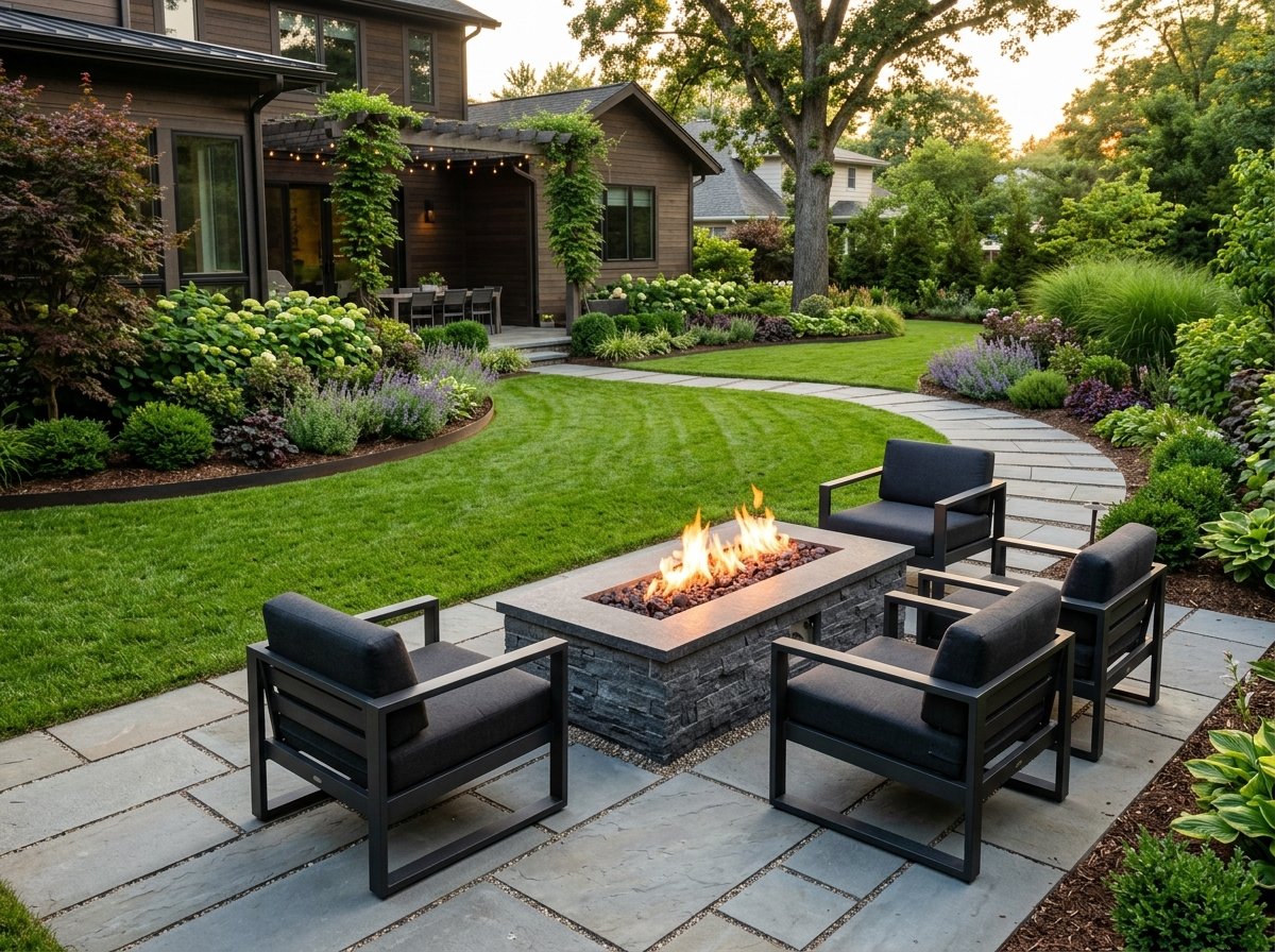 Stone pavers landscaping layout